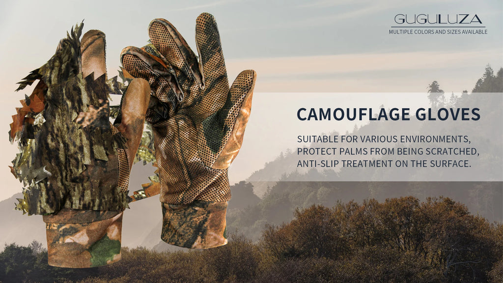 GUGULUZA 1 Pair Sneaky 3D Leaf Camo Gloves Full Finger Comfortable Non-slip Durable For Outdoor Hunting Fishing CS Shooting