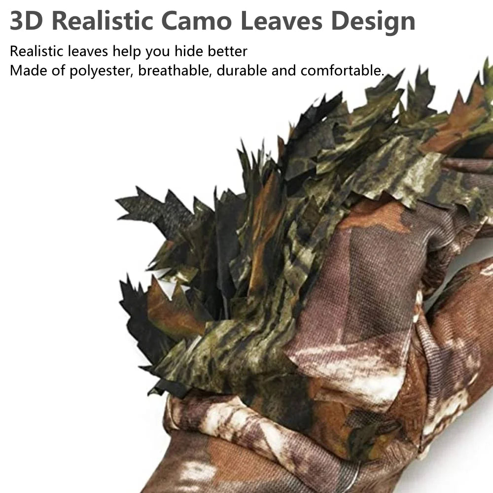 GUGULUZA 1 Pair Sneaky 3D Leaf Camo Gloves Full Finger Comfortable Non-slip Durable For Outdoor Hunting Fishing CS Shooting