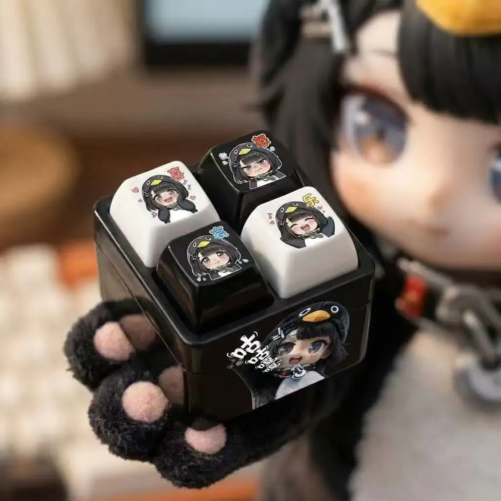 Gu Gu Gaga Sound Keychain Press Button Keys Voice Emotional Keyring Stress Relief Creative Four-grid Keyboard Keychain Gift