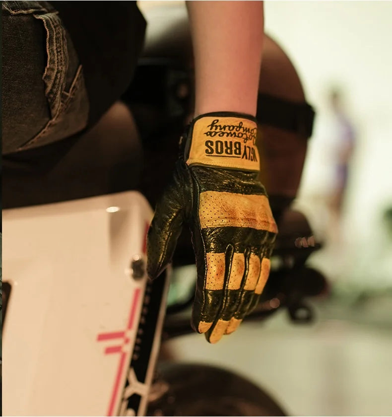Uglybros Goat Genuine Leather Motorcycle Gloves Unisex Spring Autumn Motocross Riding Glove Retro Moto Motorcyclist Gloves Touch