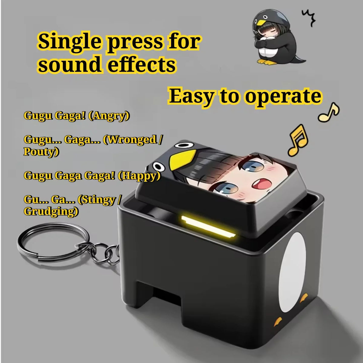Gu Gu Gaga Sound Keychain Press Button Keys Voice Emotional Keyring Stress Relief Creative Four-grid Keyboard Keychain Gift