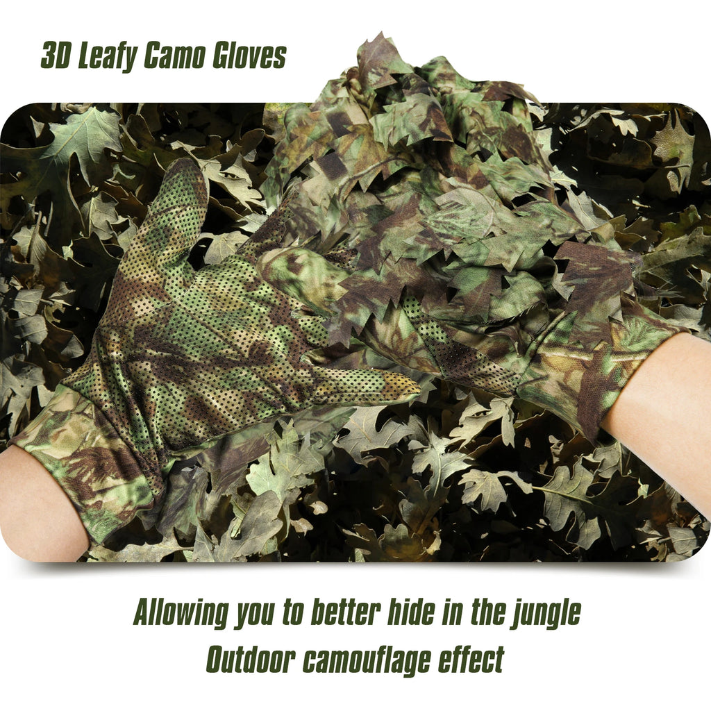 GUGULUZA 1 Pair Sneaky 3D Leaf Camo Gloves Full Finger Comfortable Non-slip Durable For Outdoor Hunting Fishing CS Shooting