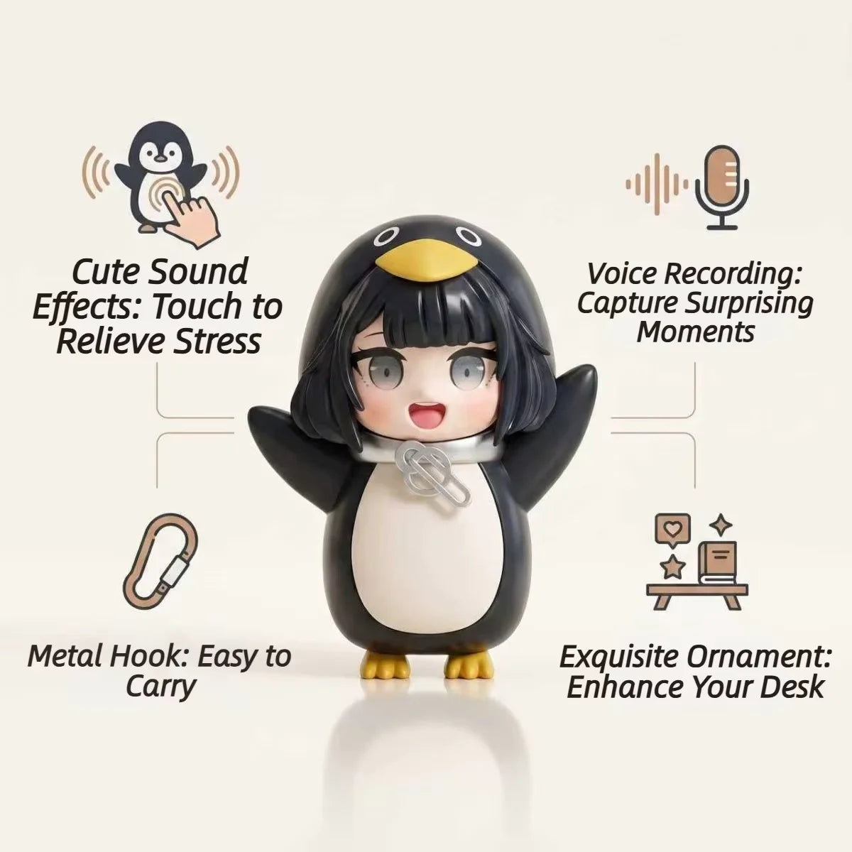 Gu Gu Gaga Sound Keychain Press Button Keys Voice Emotional Keyring Stress Relief Creative Four-grid Keyboard Keychain Gift