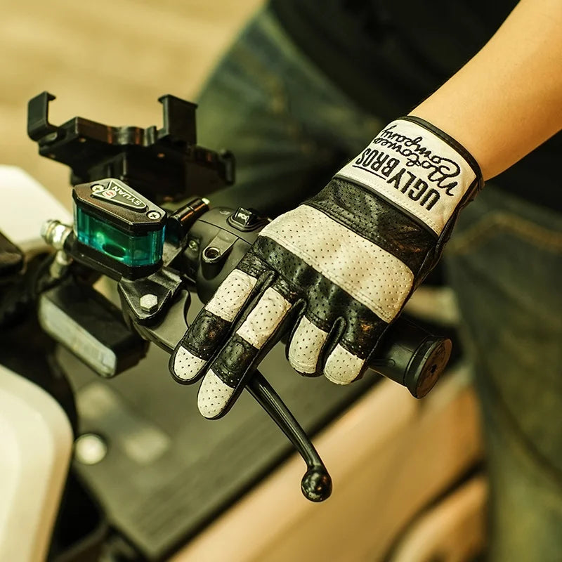 Uglybros Goat Genuine Leather Motorcycle Gloves Unisex Spring Autumn Motocross Riding Glove Retro Moto Motorcyclist Gloves Touch