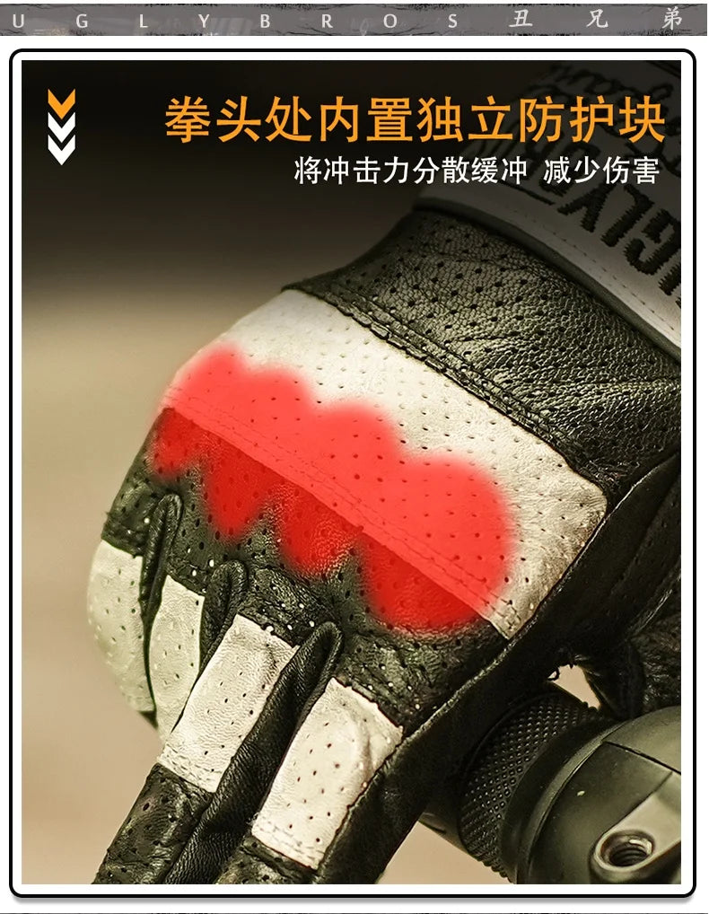 Uglybros Goat Genuine Leather Motorcycle Gloves Unisex Spring Autumn Motocross Riding Glove Retro Moto Motorcyclist Gloves Touch