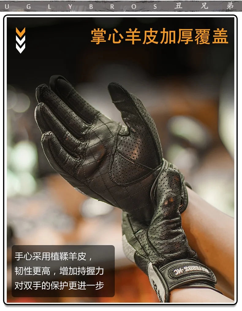 Uglybros Goat Genuine Leather Motorcycle Gloves Unisex Spring Autumn Motocross Riding Glove Retro Moto Motorcyclist Gloves Touch