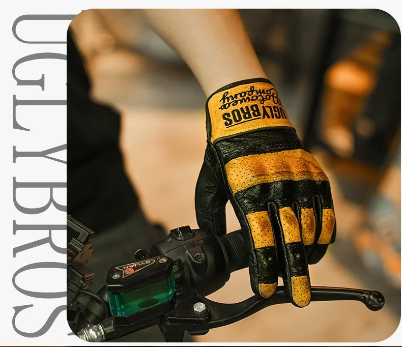 Uglybros Goat Genuine Leather Motorcycle Gloves Unisex Spring Autumn Motocross Riding Glove Retro Moto Motorcyclist Gloves Touch