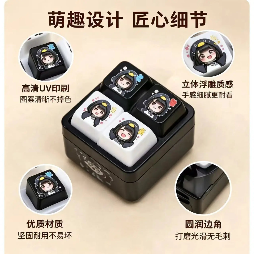 Gu Gu Gaga Sound Keychain Press Button Keys Voice Emotional Keyring Stress Relief Creative Four-grid Keyboard Keychain Gift